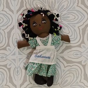 Handmade BAHAMAS Fabric Rag Doll Braids yarn hair embroidered face